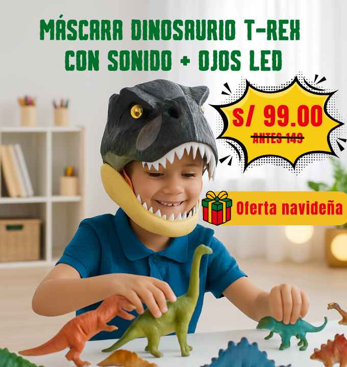 Máscara Dinosaurio T-Rex con Sonido + Ojos LED