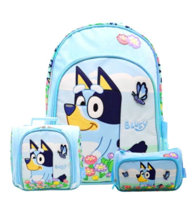 Children's Club | Set Mochila Escolar A4 Incluye Lonchera y Cartuchera Bluey con Flores de Children’s Club