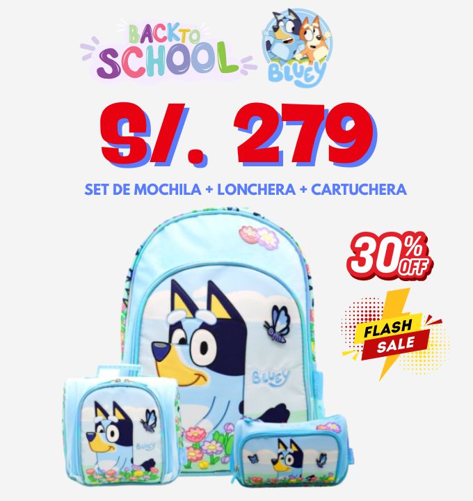 Children's Club | Set Mochila Escolar A4 Incluye Lonchera y Cartuchera Bluey con Flores de Children’s Club