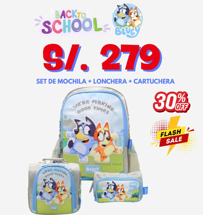 Children's Club | Set Mochila Escolar A4 Incluye Lonchera y Cartuchera GRIS Bluey