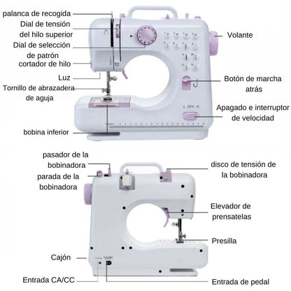 Máquina de coser multifuncional 12 puntadas